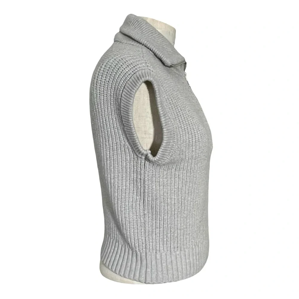Rachel Zoe Gray Sleeveless 1/4 Zip Closure Ribbed Knit Sweater Vest SzM